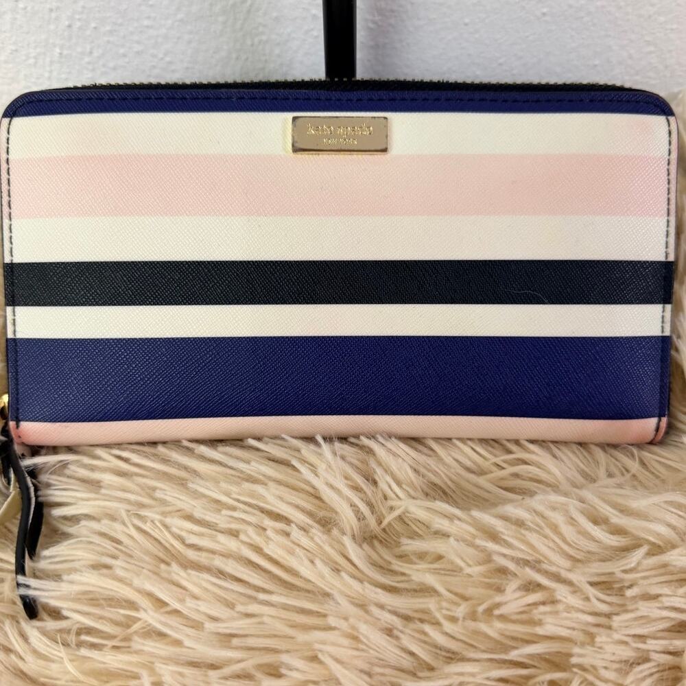 Kate Spade Pink & Navy Striped Zip-Around Wallet